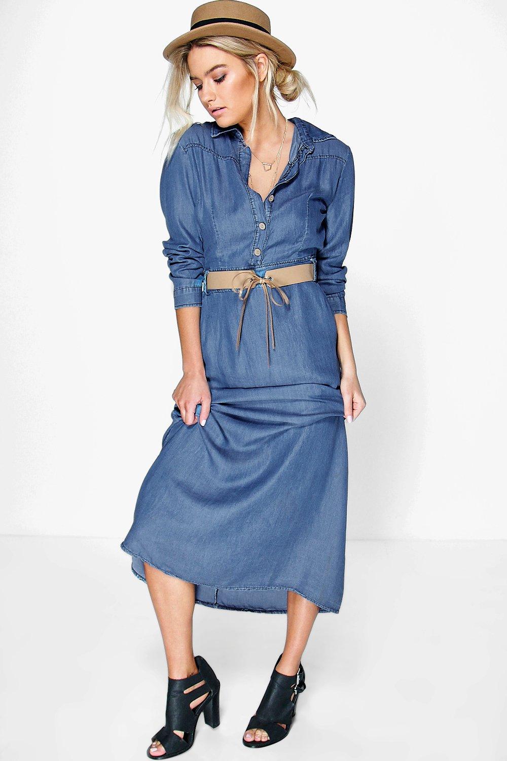 Long sleeve long denim clearance dress